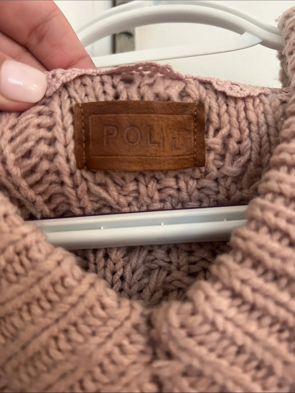 POL Dusty Rose Cable Knit Turtleneck Hoodie